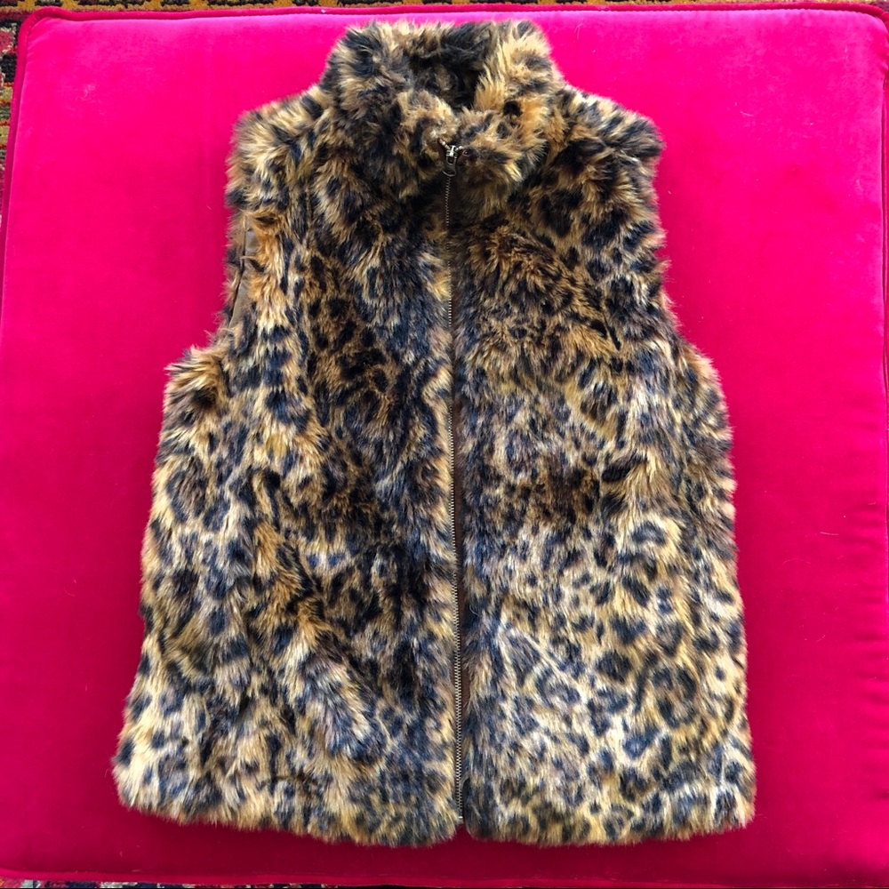 J. Crew faux fur leopard vest